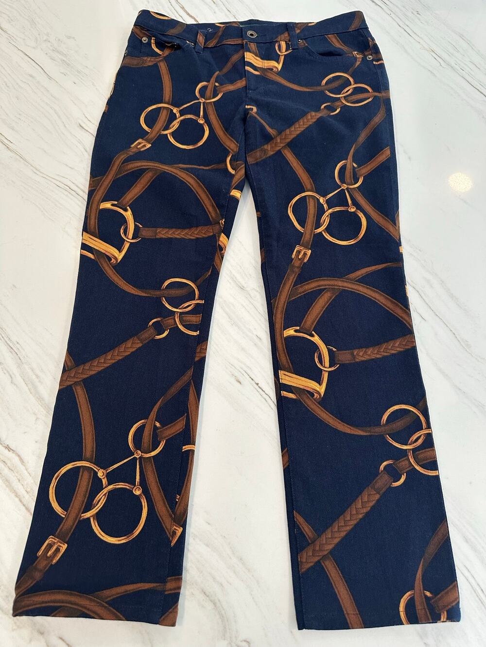 Lauren Jeans Co Ralph Lauren Horse Bit Bridle Print Jeans W 6 Mod Skinny Navy 27